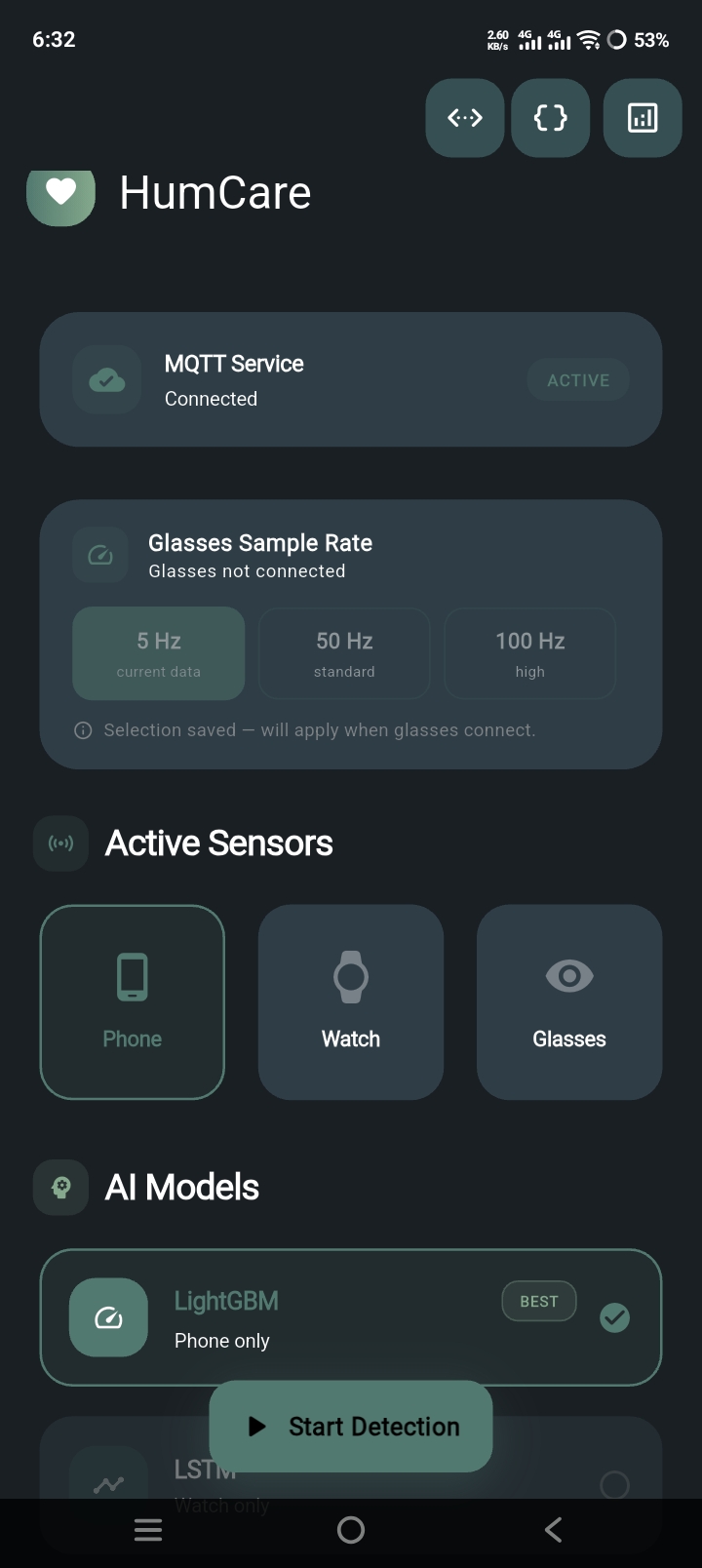 Model Selection Screen